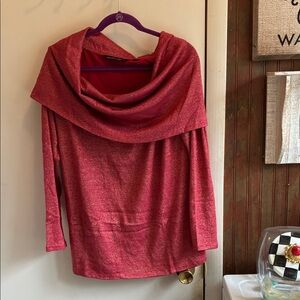Colleen Lopez Shimmery Red Cowl Neck Sweater